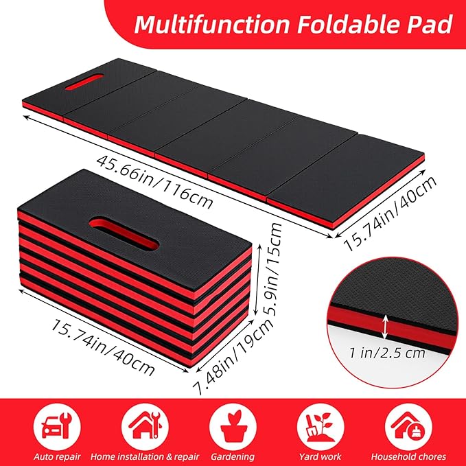 1" Foldable Thick Kneeling Pad, 5 Fold Comfortable EVA Foam Knee Pads, Waterproof Mechanic Kneeling Pad with Handle, High-Density Cushion Mat for Gardening, Workout, Exercise, Mechanic