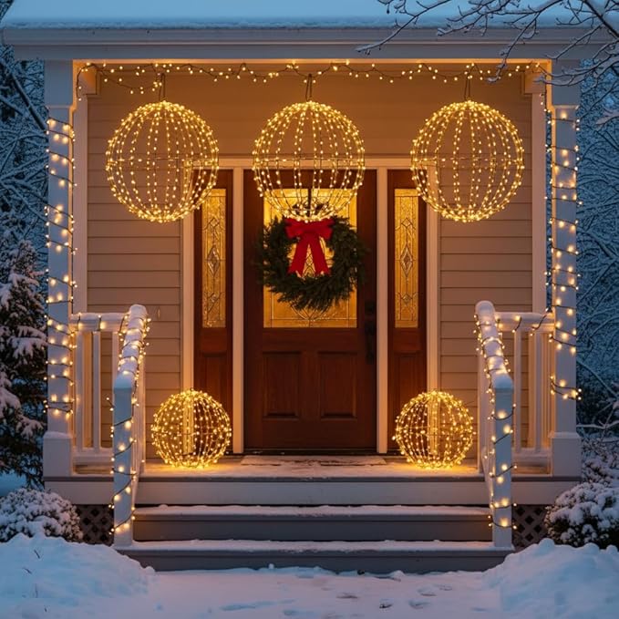 272 LED Christmas Ball Lights, 20 Inch Lighted Sphere Balls with 8 Lighting Modes & Timer, Waterproof for Outdoor Christmas Decorations Yard Porch Garden Patio Trees Holiday Lights Home Yard Display