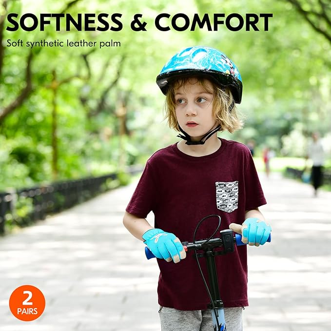 Vgo... 2-Pairs Age 5-6 Kids Gardening Gloves,Children Yard Work Gloves,Soft Safety Outdoor Playing Gloves (Size M,Blue&Purple Rabbit, KID-SL7362)