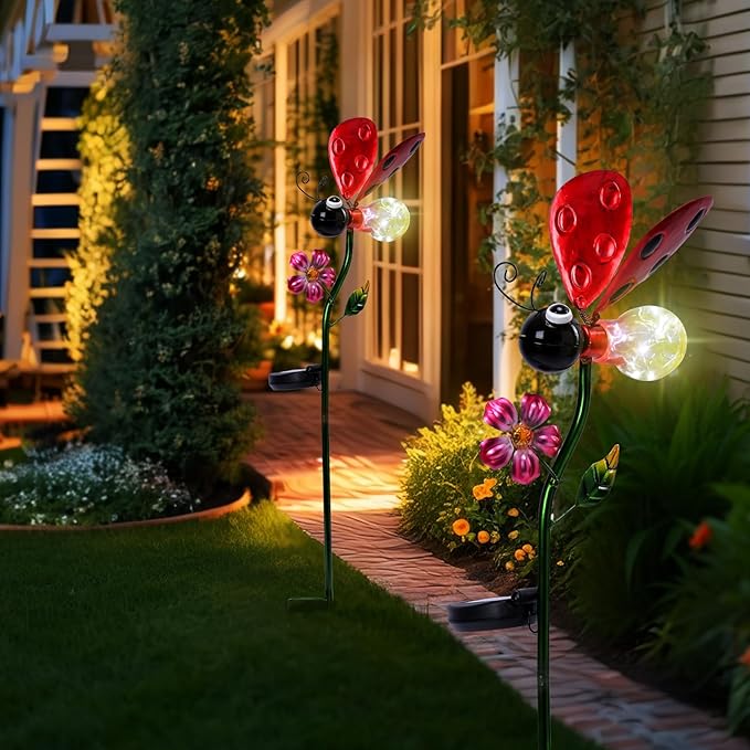 Bshine Solar Ladybug Outdoor Garden Decorative Lights, Waterproof Metal Stake Solar LED Lights Garden Decor Backyard, Pathway, Path, Lawn Ornaments for Mom