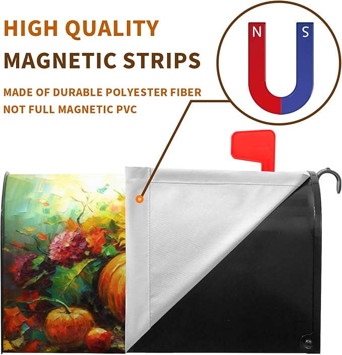 Fall Thanksgiving Magnetic Mailbox Cover Harvest Pumpkin Mailbox Wraps Waterproof Daisy Floral Mailbox Post Letter Box Covers Oversize Large Size 25.5 X 21 Inches for Home Garden Yard Outside