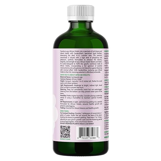 0-3-2 African Violet Fertilizer for Indoor Plants: Concentrated Plant Food – Plant Fertilizer, Bloom Booster for All Violets, Indoor Flowering Plants, Vigorous Growth and Blooming (32 OZ)