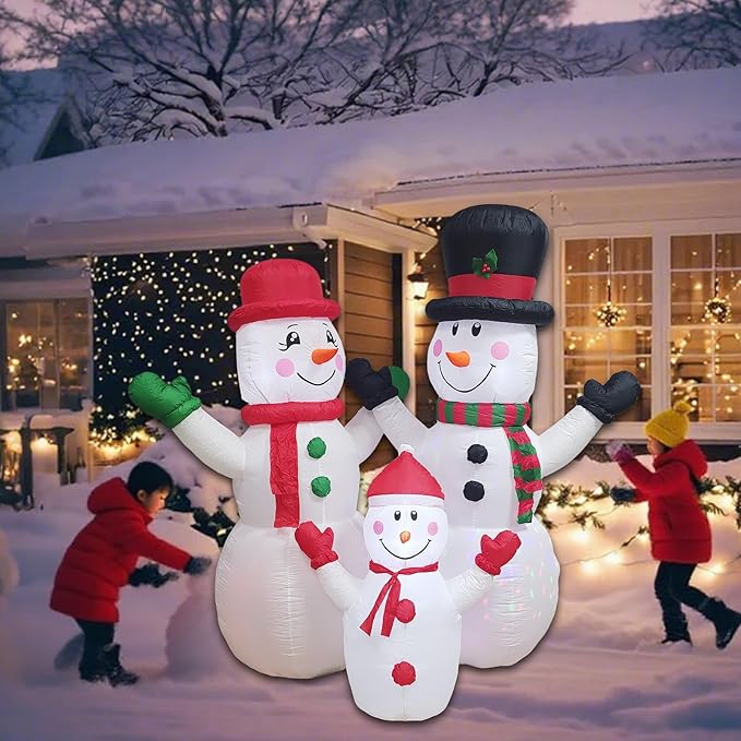 Christmas Inflatable Snowman Family Decorations Blow Up - 7FT Giant Outdoor Snowman Decor with Rotating Lights | Xmas Inflatable for Indoor Outdoor Yard Lawn Garden Party