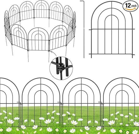 Decorative Garden Fence 17 Inch x 16 Feet, 12 Pack Rustproof Metal No-Dig Fence, Animal Barrier for Dogs, for Patio Outdoor Decoration