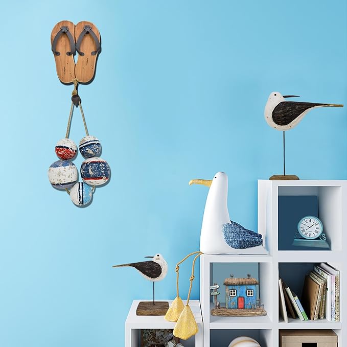 Aecipl Wooden Sea Bird Statue Seagull On Stand Decor Nautical Coastal Birds Sculpture Indoor Outdoor Animal Figurine Beach Themed Decoration Rustic Home Art for Bedroom Garden (G)