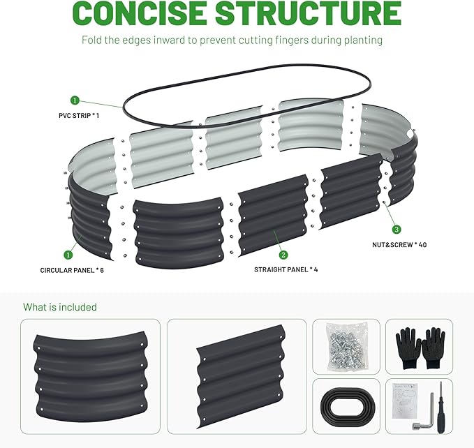 Galvanized Metal Raised Garden Bed Kit for Lightweight Planter Boxes Outdoor with Easy Assembly,4x2x1ft Oval Large Galvanized Gardening Raised Bed for Vegetables, Fruits, Flower,Black