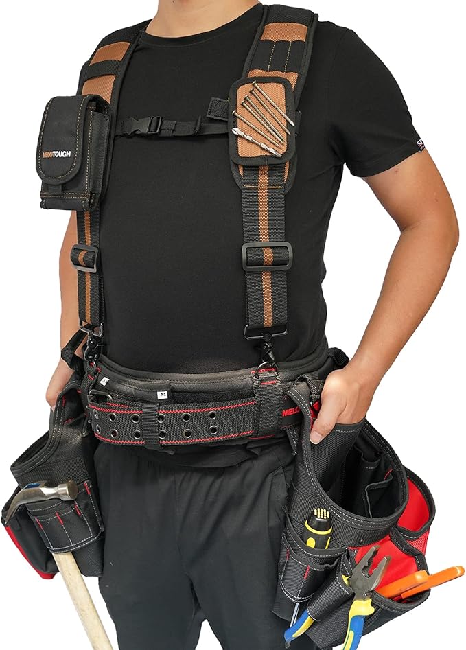 MELOTOUGH Magnetic Tool Belt Suspenders with Magnetic WristBand for Work Belt Padded Suspenders Constrcution