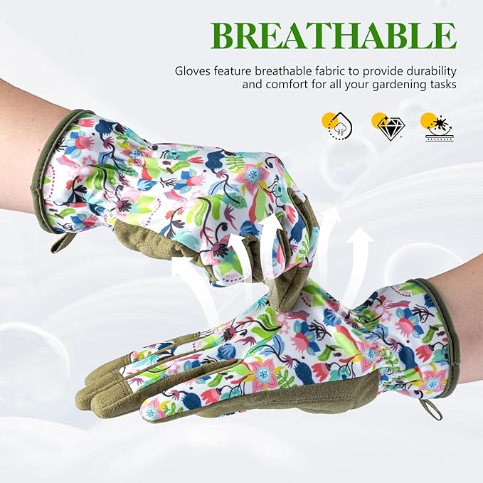 Womens Gardening Gloves, Breathable Leather Thorn Proof Garden Gloves with Grip, Puncture-Resistant Work Gloves for Women