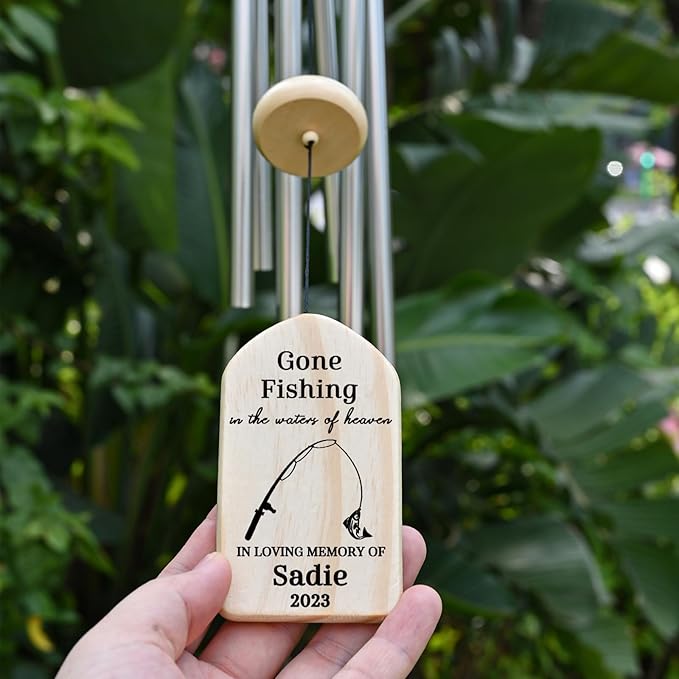 Fishing in Heaven Memorial Wind Chime - Sympathy, Memorial, Bereavement Gift for The Loss of a Father or Grandpa - in Memory of Those Who Loved to Fish