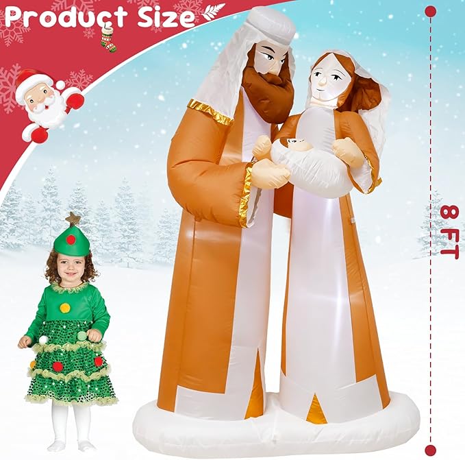TRMESIA 8 Feet Jesus Birth Decoration Indoor Outdoor Inflatable Nativity Scene with LED Lights, Christmas Garden Lawn Decoration, Blow up Xmas Decor, Holiday Celebrations and Parties