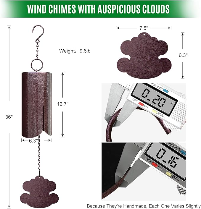 FengShui Wind Chimes with Auspicious Clouds,36 inch Copper Vein Large Wind Chimes for Outside Deep Tone,Deep Resonance Serenity Bell,Sympathy Gifts.