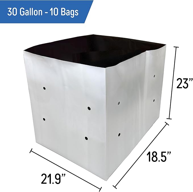 A.A 30 Gallon Grow Bags Black and White Poly Nursery Bags for Plants, Tree Grow, Greenhouse (10 Pack)