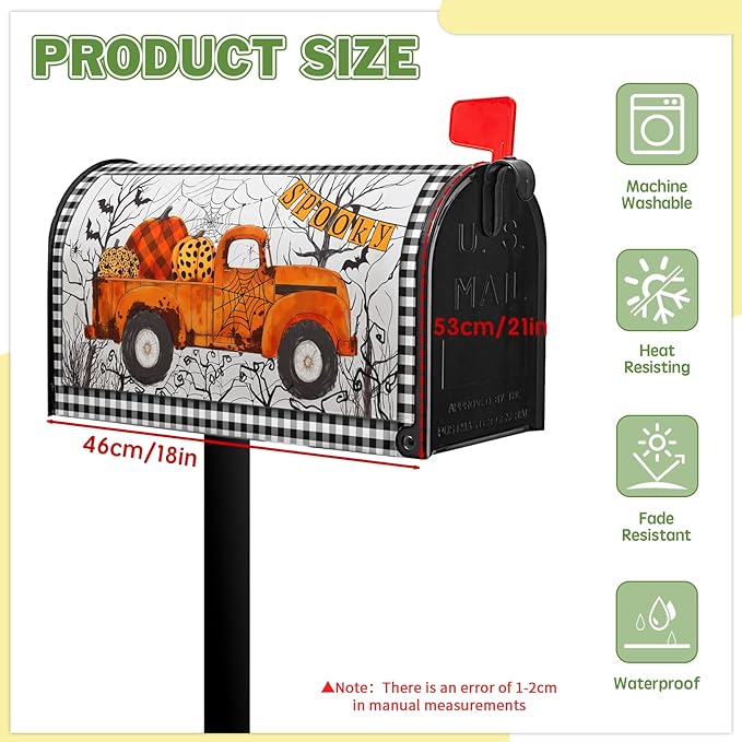 Orange Truck Mailbox Cover Halloween Mailbox Covers Magnetic Standard Size 21x18 inch Spider Web Mail Box Cover Pumpkin Decorative Mailboxes for Outside Garden Fall Autumn Buffalo Plaid