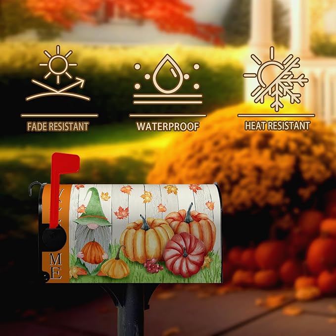 Fall Gnome Mailbox Covers Magnetic Standard Size Welcome Mail Box Cover Autumn Pumpkin Mailbox Post Cover Waterproof Mailbox Decor Maple Leaves Mailbox Wraps for Garden Yard 21 * 18 Inch