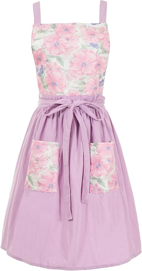 Vintage Pinafore Apron Dress for Women with Pockets Cute Floral Chef Aprons for Kitchen Cooking Baking Gardening