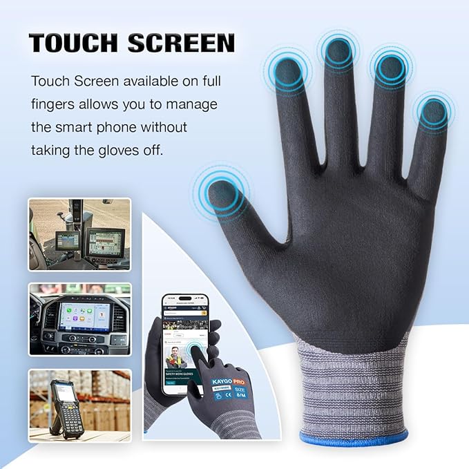 KAYGO Safety Work Gloves MicroFoam Nitrile Coated-12 Pairs KG18NB,Seamless Knit Nylon Glove with full fingers Touchscreen, Ideal for General Purpose,Automotive,Home Improvement, Black,S