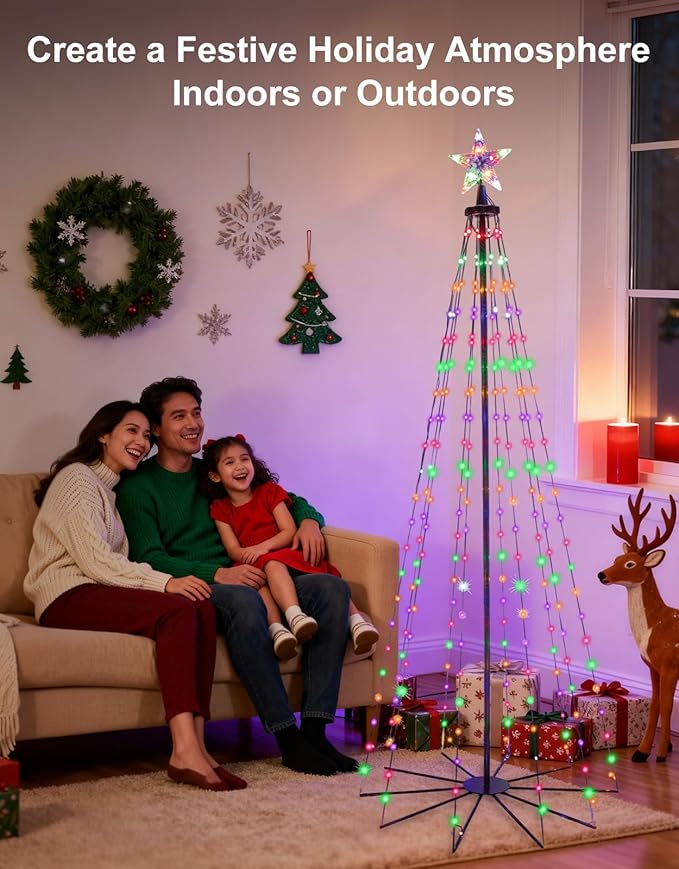 6Ft 240 LEDs Christmas Cone Tree Lights,RGB Outdoor Christmas Tree Lights with Remote Control, Waterproof String Lights Holiday Decorations for Yard Patio Garden Holiday - Multicolor