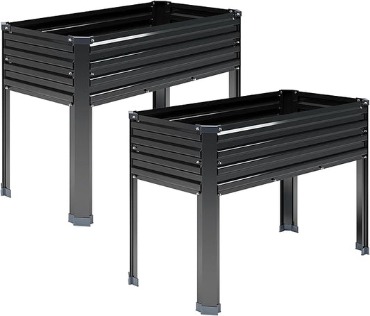 Galvanized Raised Garden Bed with Legs,2PCS 48×18×30in Elevated Planter Box for Backyard,Garden, Patio, Balcony, 300lb Capacity,Planters for Outdoor Plants,Black