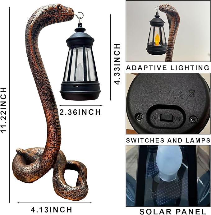 Solar Snake Garden Statue,11.22 Inch Snake for Yard Lawn Garden Patio Scary Decorations,Indoor Haunted House Prop and Christmas Home Party Decor (Brass Color)