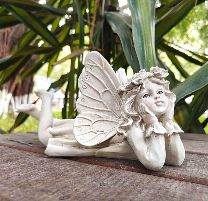 Garden Fairy Decor for Outside - Angel Holding Face Figurines, Lovely Fairy Statues Outdoor and Indoor, Ideal for Patio, Yard, Porch, and Lawn, Gift for Women