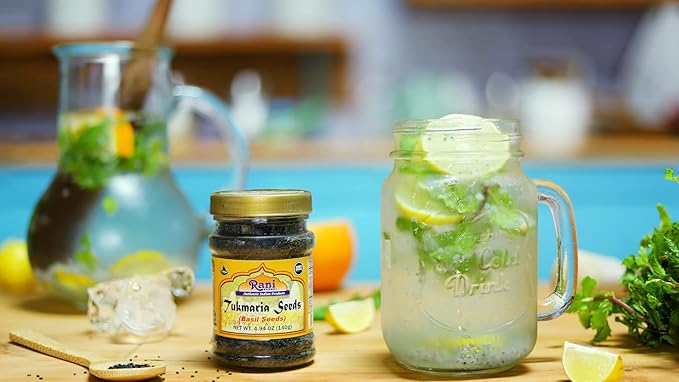 Rani Tukmaria (Natural Holy Basil Seeds) 4.94oz (140g) PET Jar Used for Falooda / Sabja Dessert, Spice & Ayurveda Herbal ~ Gluten Friendly | NON-GMO | Kosher | Vegan | Indian Origin