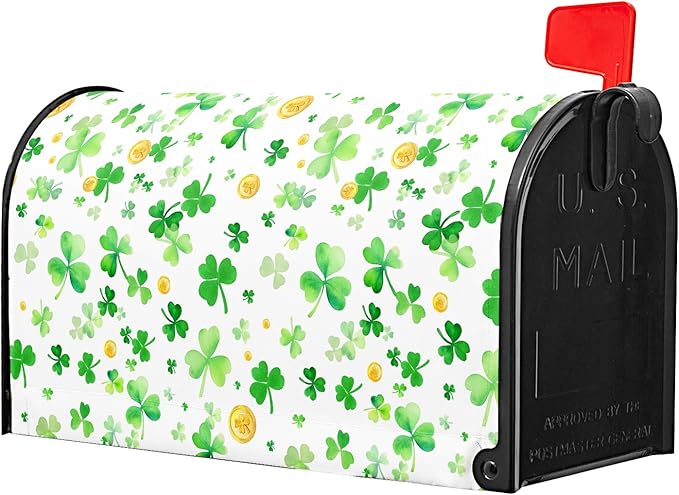 St Patricks Day Magnetic Mailbox Cover Green Shamrocks Mailbox Cover Magnetic Standard Size 21 X 25.5 Inch Spring Mailbox Post Cover Mailbox Wraps Mailbox Decor for Home Garden Outdoor Yard