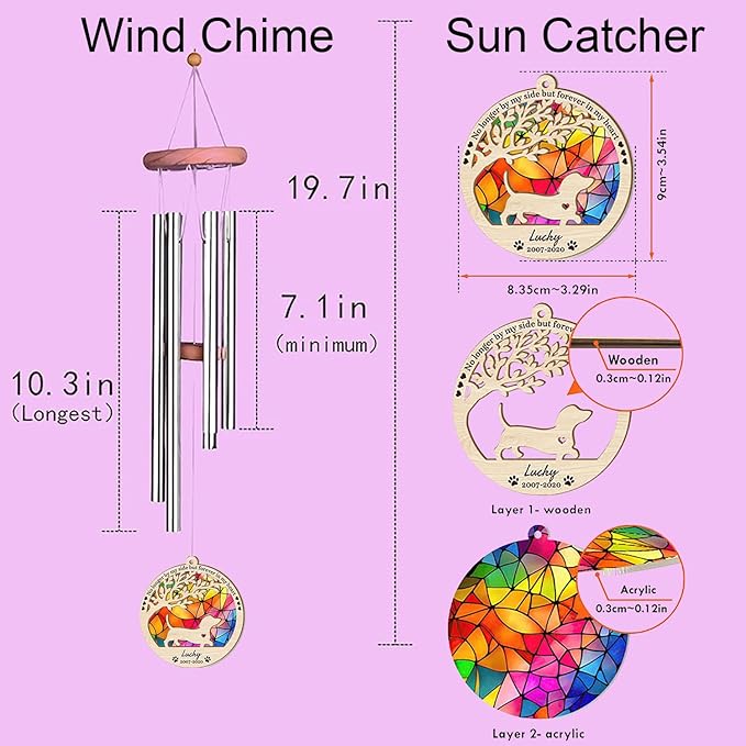 Beauceron Sun Catcher Wind Chime, Custom Sunflower Suncatcher Dog Memorial Wind Chime, Dog Loss Gift, Dog Sympathy Gift, Pet Loss Suncatcher, Outdoor Garden Decor