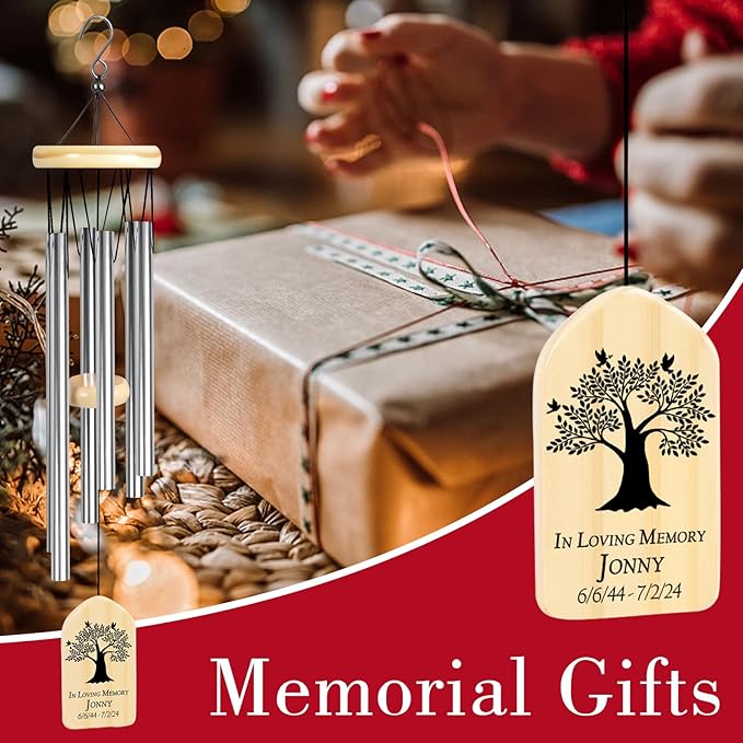 Personalized Memorial Wind Chimes - Sympathy Chime for Loss of Loved One, Bereavement and Remembrance Gift