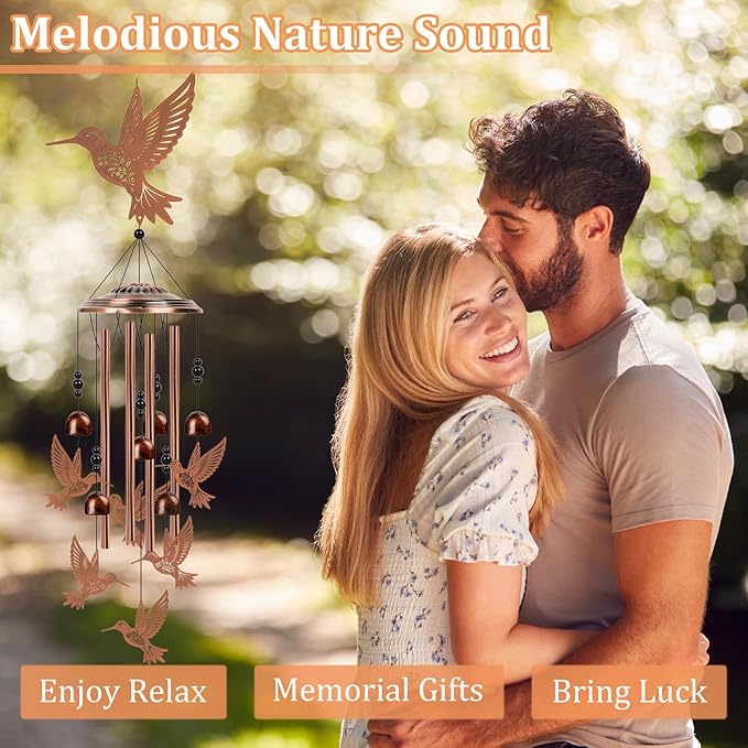 Hummingbird Wind Chimes for Outside - Hummingbird Gifts for Women Men, Memorial Wind Chimes for Outdoor, Garden Patio Yard Decor, Birthday Mother's Day for Mom Grandma