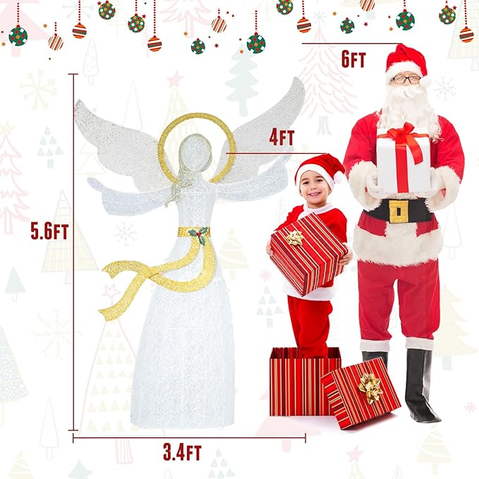 Taman Lighted Christmas Angel, 5.6ft Warm Lights Glittered Angel for Outdoor Christmas Holiday Home Lawn Yard Garden Decoration