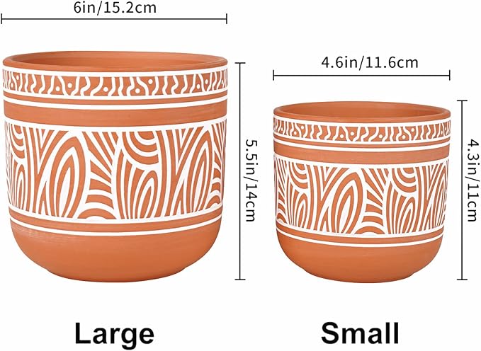 4.6 + 6 Inch Terracotta Succulent Planter Pots Terra Cotta Planter Clay Pots with Drainage Set of 2