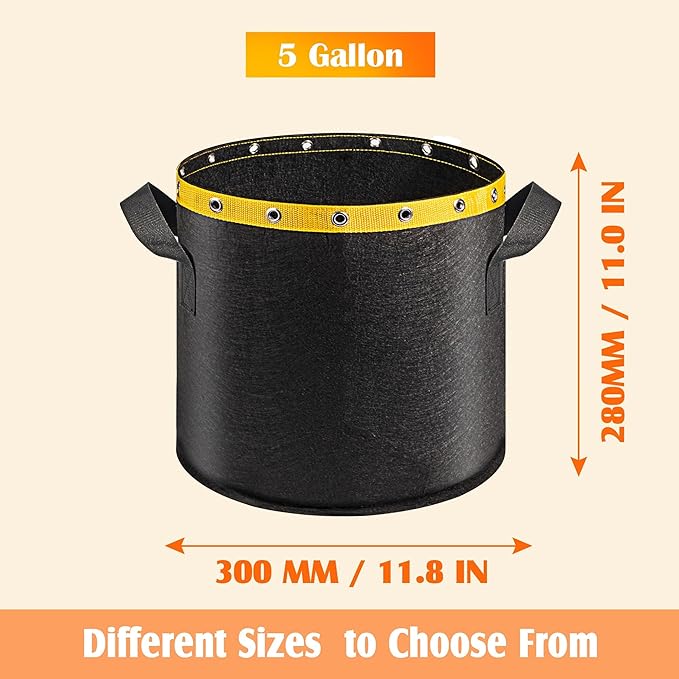 5 Gallon Grow Bags - Fabric Pots with Handles, Heavy-Duty Cloth Grow Bags for Vegetables, Tomatoes, Plants - 5 Gal Planter Bags, Reusable Garden Grow Bags