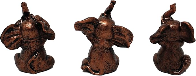Nature's Mark 3 Baby Elephants See No Evil Hear No Evil Resin Statue Figurine Home Decorative Accent Decor