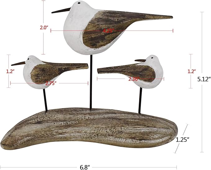 Aecipl Wooden Sea Bird Statue Seagull On Stand Decor Nautical Coastal Birds Sculpture Indoor Outdoor Animal Figurine Beach Themed Decoration Rustic Home Art for Bedroom Garden (E)