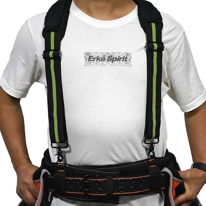 MELOTOUGH Tool Belt Suspenders Tool belt Harness for Heavy Duty Work belt with Movable shoulder Pads, Quick lobster clasp (Green Strip)