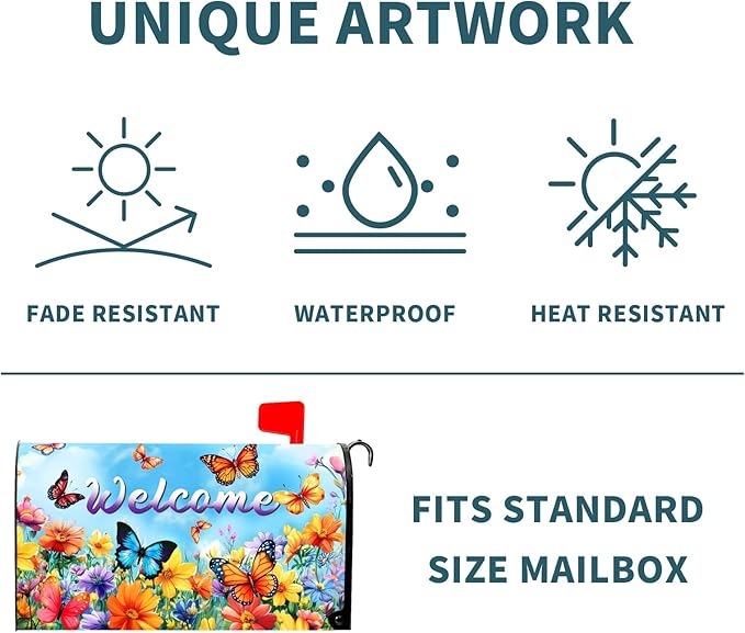 Spring Magnetic Mailbox Cover Yellow Floral Mailbox Cover Magnetic Standard Size 18 X 21 Inch Butterfly Flower Welcome Mailbox Post Cover Mailbox Wraps Mailbox Decor for Home Garden Outdoor Yard