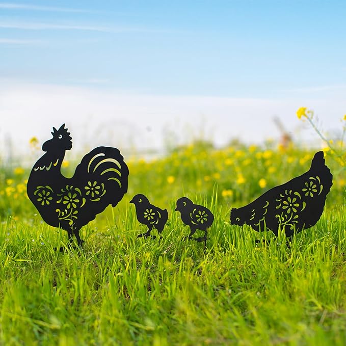Chicken Metal Garden Stakes Decorative,Chicken Gifts for Women/Men/Chicken Lovers Gifts,Black Chicken Silhouette Statues Garden Decor for Outside,Outdoor Decor,Yard Art,Patio,Lawn Ornaments