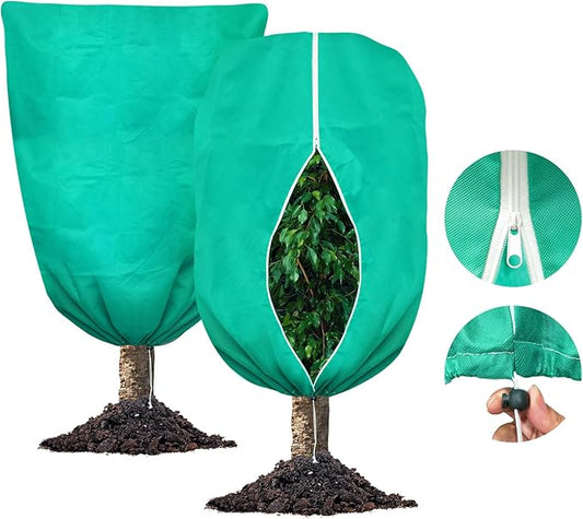 Plant Covers Freeze Protection, 2 Packs 47"W x 70"H Large Frost Cloth Blankets 2.47oz/yd² with Zipper Drawstring, Reusable Frost Tree Covers Shrub Jackets for Winter Outdoor Plants Potted Fruit Tree