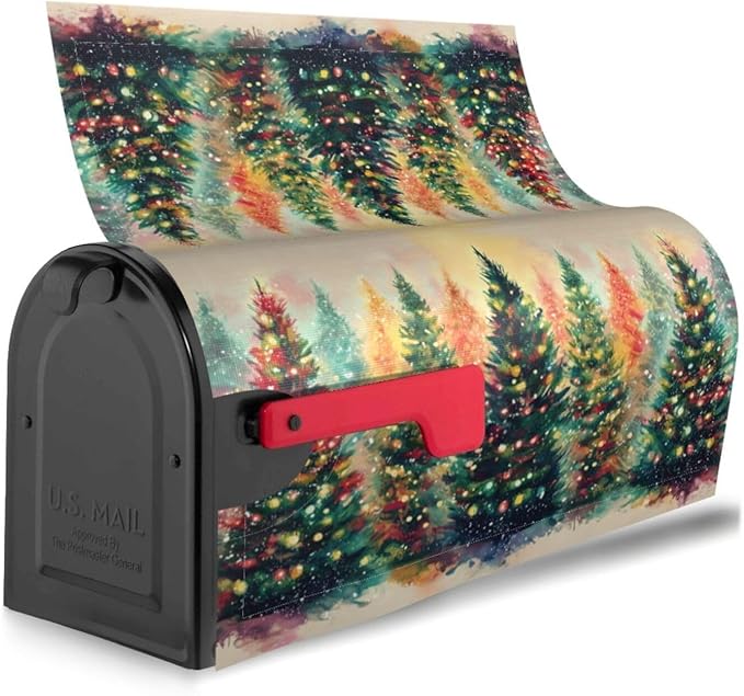 Winter Christmas Trees Mailbox Covers Magnetic Letterbox Covers 21x18 Inch for Garden Outdoor Decoration