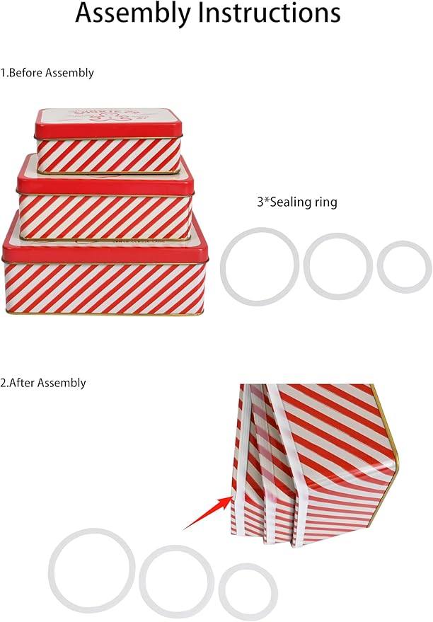 Christmas Cookie Tin Set of 3 Decorative Metal Storage Tin Boxes with Lids for Home Decor Memory Boxes for Keepsakes and Photos(GreyRed)