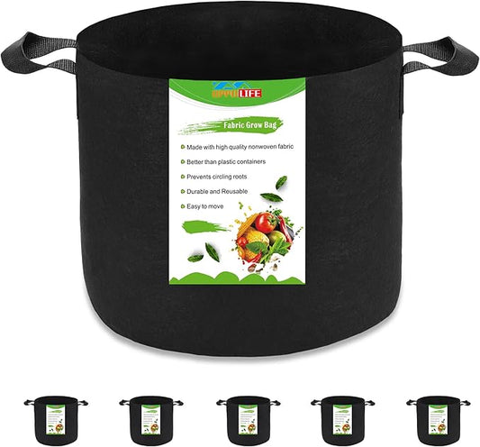 5-Pack 5 Gallon Plant Grow Bags, Heavy Duty Aeration Fabric Pots with Handles for Garden and Planting