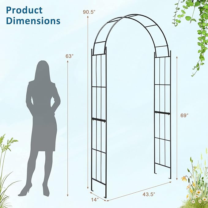 Giantex Garden Arch Trellis - 7.5 FT Metal Garden Arbor Archway for Climbing Plants Roses Vines, Outdoor Trellis Pergola for Wedding Bridal Party Ceremony Lawn Decor, 4 Stakes, Easy Assembly