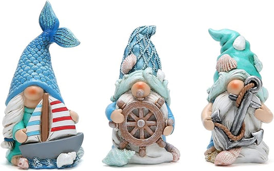 Hodao 3PCS Summer Gnomes Decor Sea Star Shell Elf Handmade Beach Swedish Gnome Decorations for Home Summer Gnomes Figurines Decor