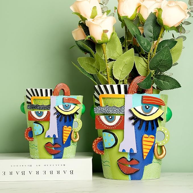Mint Green Abstract Face Planter Pot/Picasso Flower Pot, Unique Head Planters for Indoor Plants, Abstract Face Decor, Picasso Pots for Home Decor (Large)