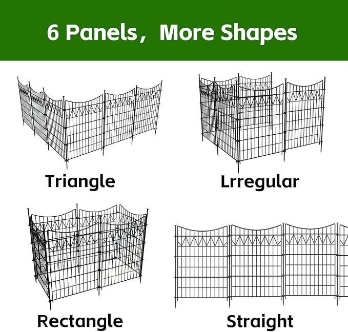 6 Panels No Dig Decorative Metal Fence for Yard, 40in(H)×13.5ft(L) Reusable Tall Garden Fence | Rustproof Animal Barrier with Extra-Long Ground Stakes | Temporary Durable Border Fence for Dog, Black