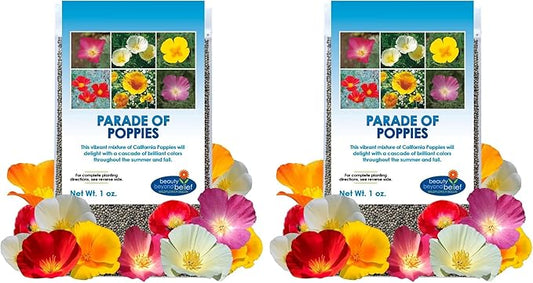 Parade of Poppy Wildflower Seeds - 1oz, Open-Pollinated Flower Seed Mix Packets, No Fillers, Annual, Perennial Wildflower Seeds, Year Round Planting - 1 oz (Pack of 2)