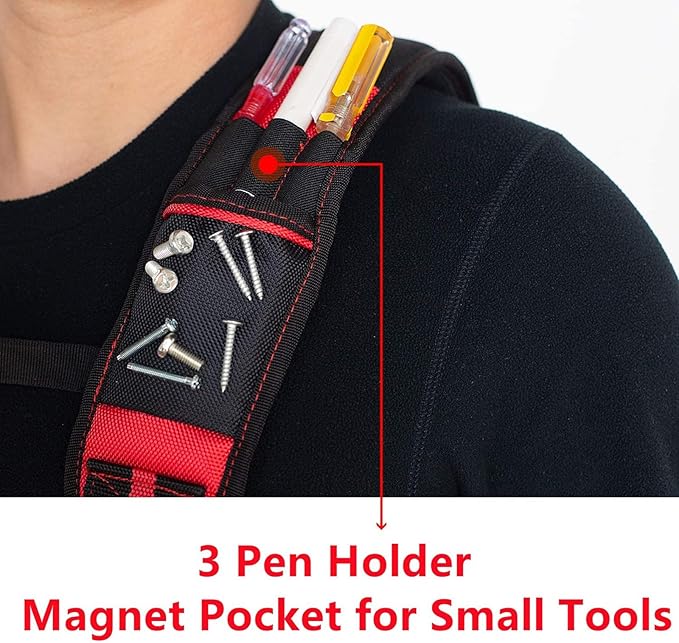 Dr.TOUGH Tool Belt Suspenders for Men Carpenter Tool Belt with Suspenders Padded Tool Belt Suspenders With Magnet Pocket (Red and Black)
