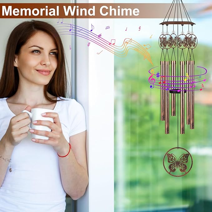 Wind Chimes with Sympathy Wind Spinner,Outside Garden Decor Gifts for Women Mom and Grandma,Memorial Wind Chimes for Loss of Loved One Prime,Bereavement/Sympathy/Memorial Gift(Butterflies)