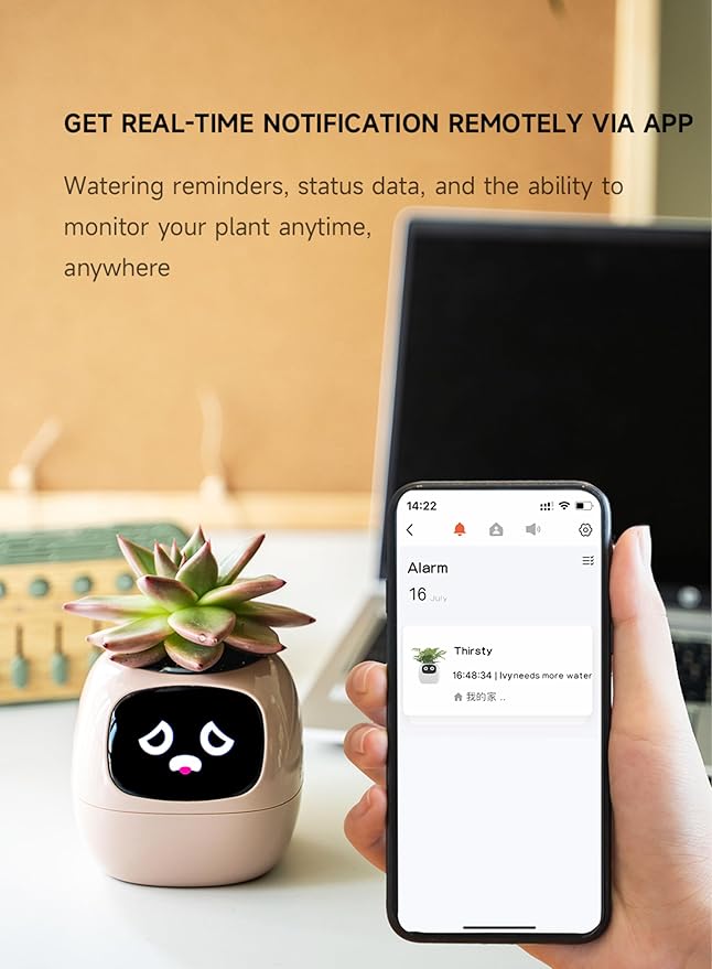 Plantagotchi AI Smart Plant Pot – Expressive Gesture-Controlled Planter with Light, Moisture & Temperature Sensors, App Care Guidance – Desk/Office Gift