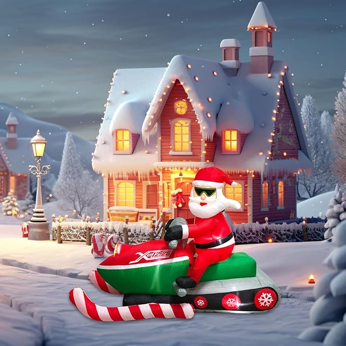 6.9 Ft Christmas Inflatables Outdoor Decorations, Inflatable Christmas Santa Claus Sitting on a Snowmobile, with Build-in LEDs Lamp Blows Up Christmas Decoration for Yard, Garden, Lawn, Outdoor